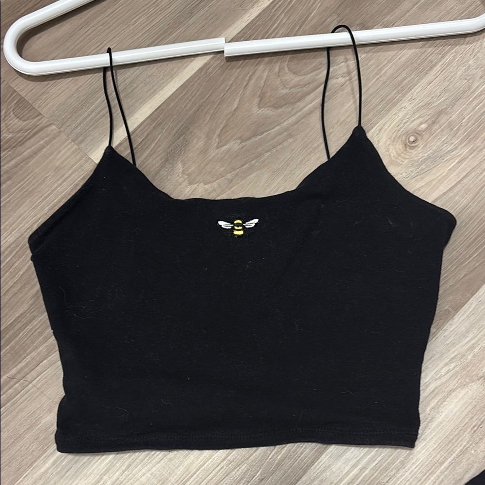 Black Crop Top with Bee Embroidery